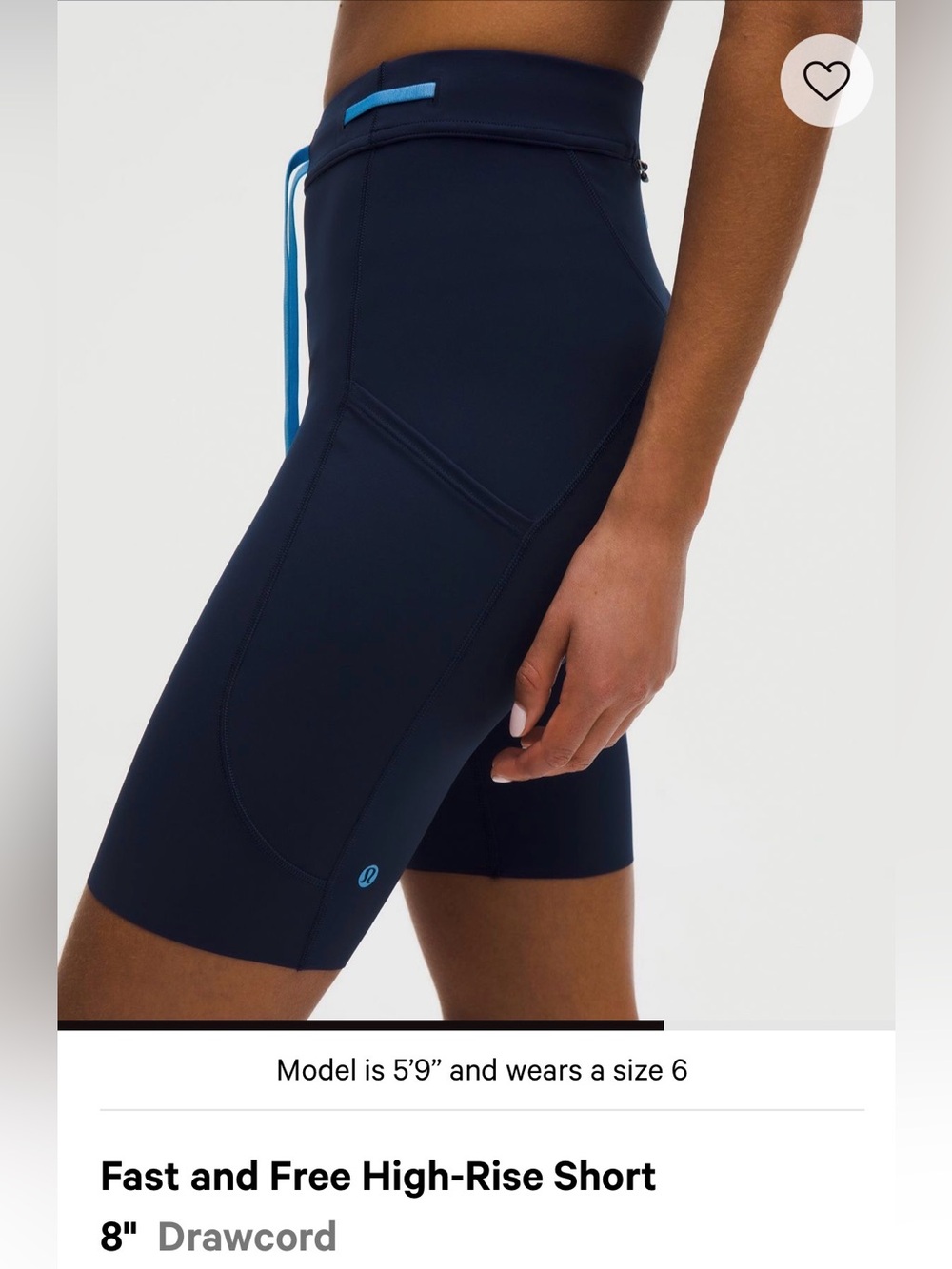 NWT—$84 LULULEMON Fast & Free High-Rise Short 8” *Drawcord, Sz 6, Club Blue/OAVE - Picture 3 of 13